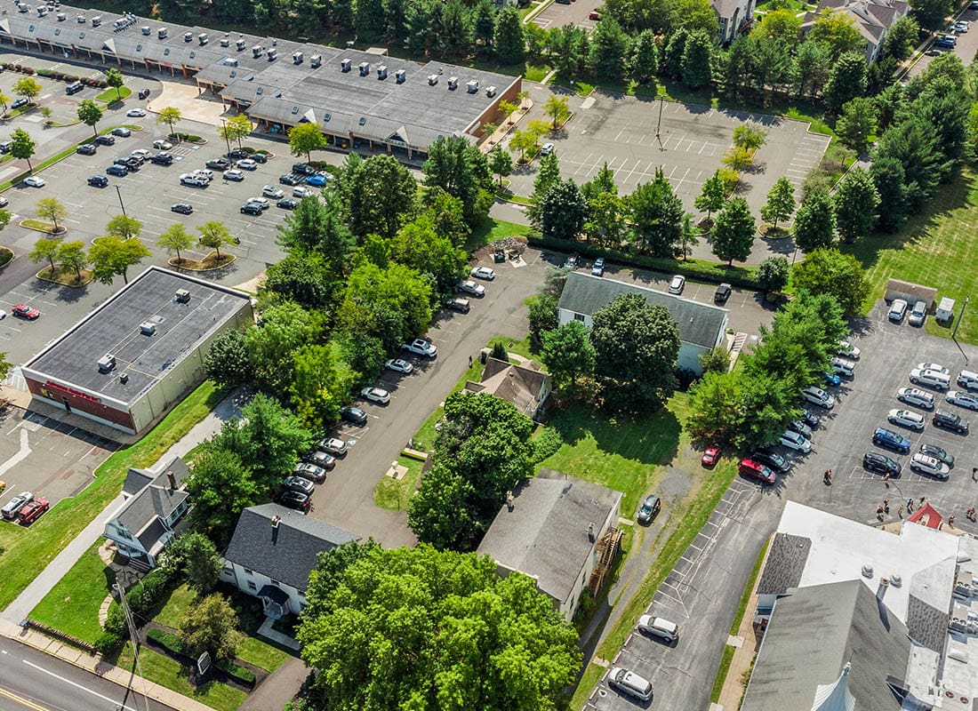 Lafayette Hill, PA - Aerial view of homes and buildings in the Lafayette Hill, PA area